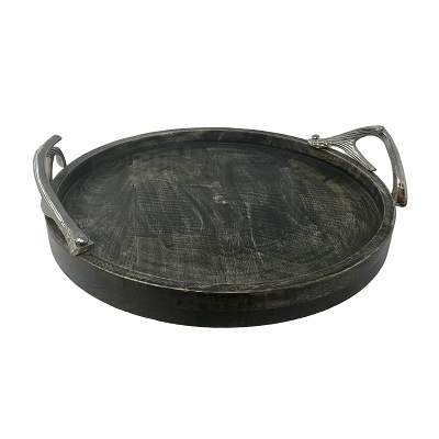 Deerfield Wood Platter with Aluminum Handles - Bla